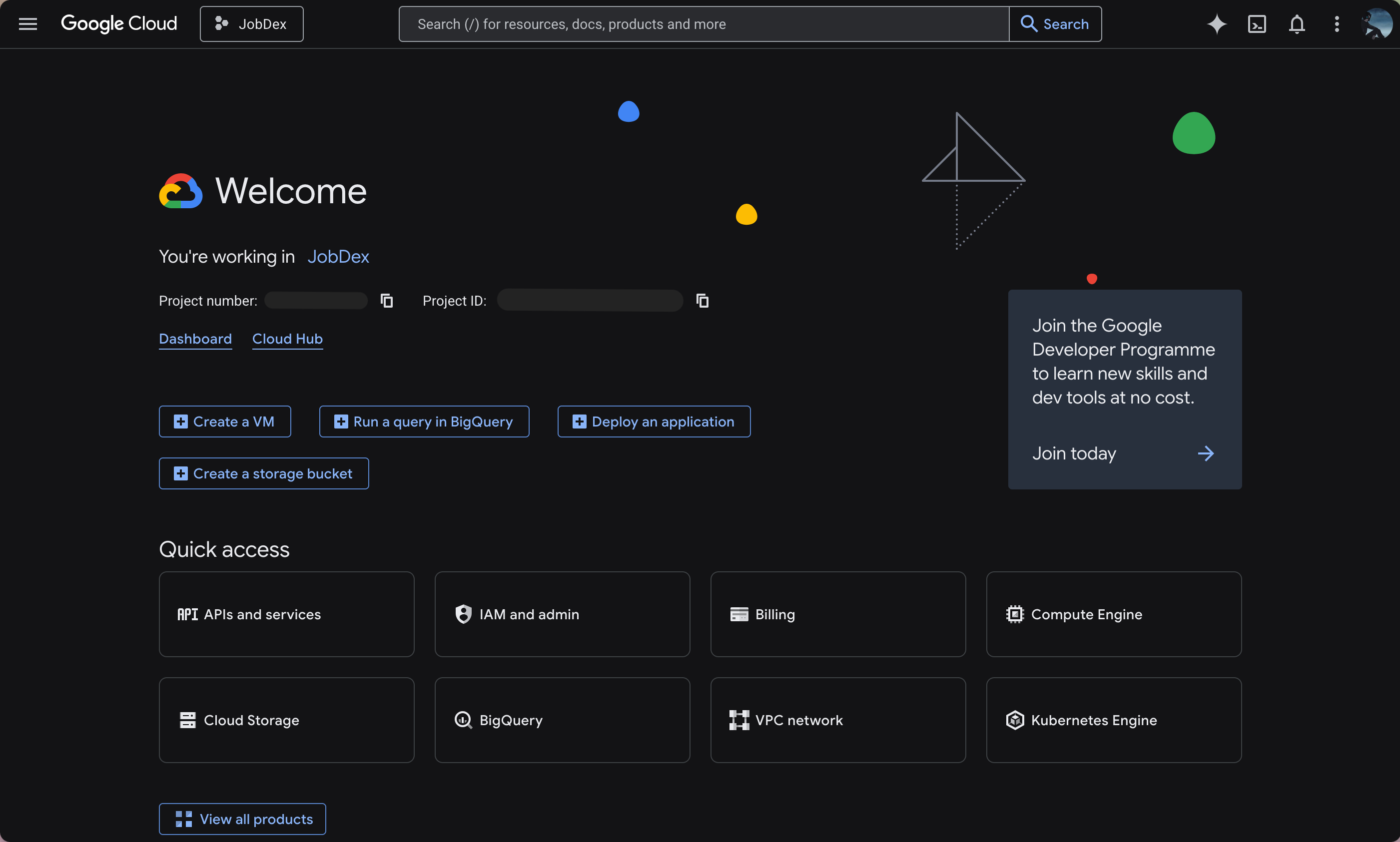 Viewing the project homepage in Google Cloud Connect